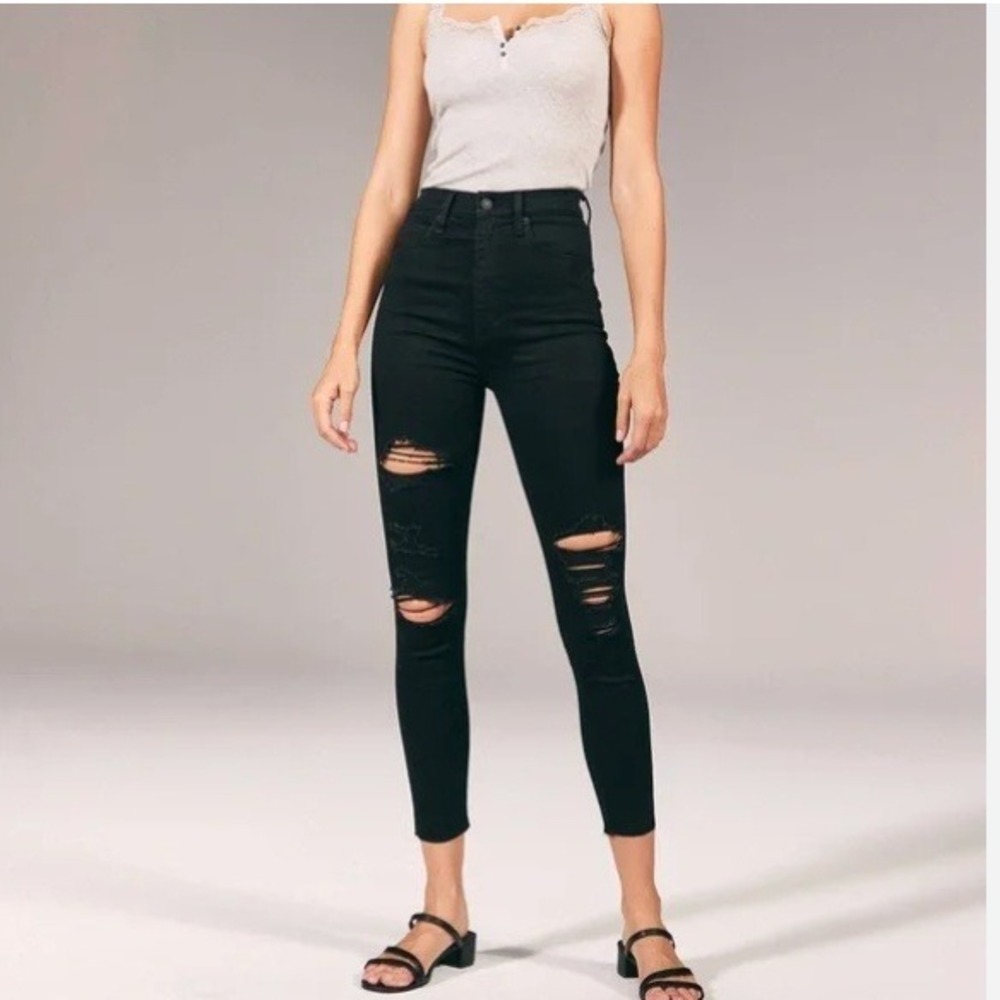 Abercrombie & Fitch Simone High Rise Slim Distressed Black Jeans 28 6 Raw Hem - Picture 1 of 6